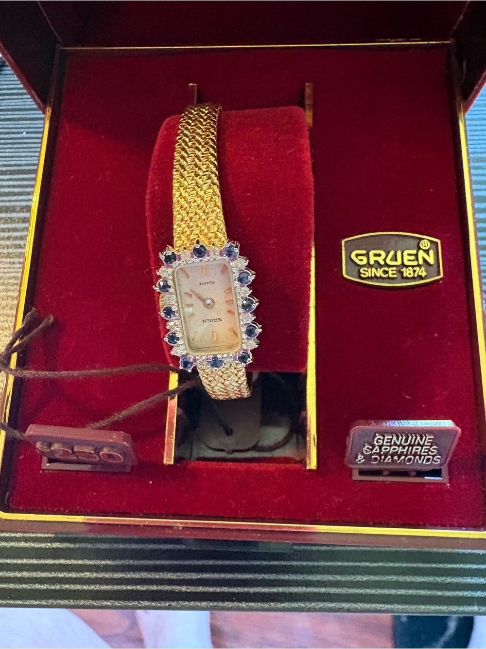 Gruen Gold-Tone Ladies Watch with Sapphire Accent-Vintage